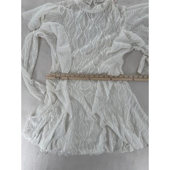 Free People Rock Candy Ivory White Lace Dress Long Sleeve Ruffle Mini Small NWT - Picture 9 of 9